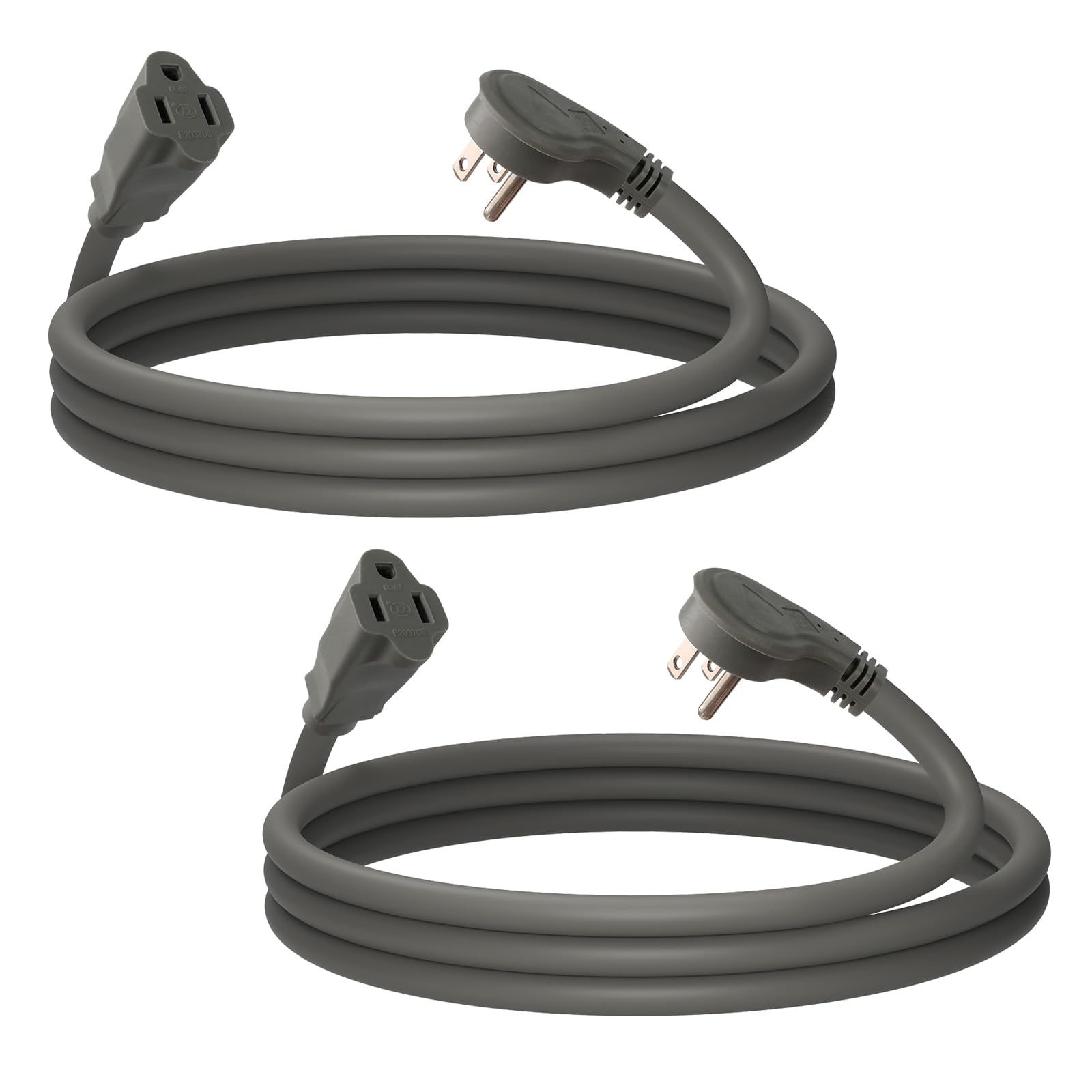 Ep 2 Pack 6 Ft Flat Plug Extension Cord, 16 Awg 3 Prong Grounded Grey Low Profile Extension Cable For Indoor