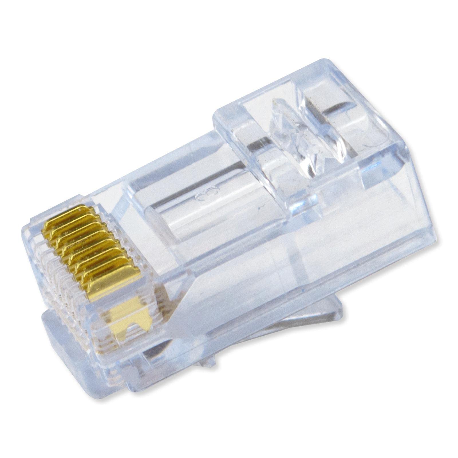 Simply45 Unshielded Pass Through Rj45 Modular Plugs   24Awg Solid For Cat5E Utp Cables And 28 26Awg Stranded   Light Blue Tint   100 Piece Jar   S45 1500