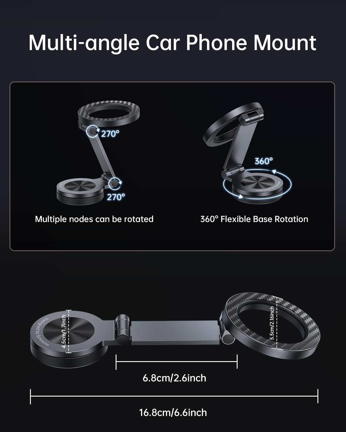 Syncwire For Magsafe Car Mount - [360 Rotation] Magnetic Phone Holder For Car, Adjustable Metal Arm, Car Magnet Phone Mount For