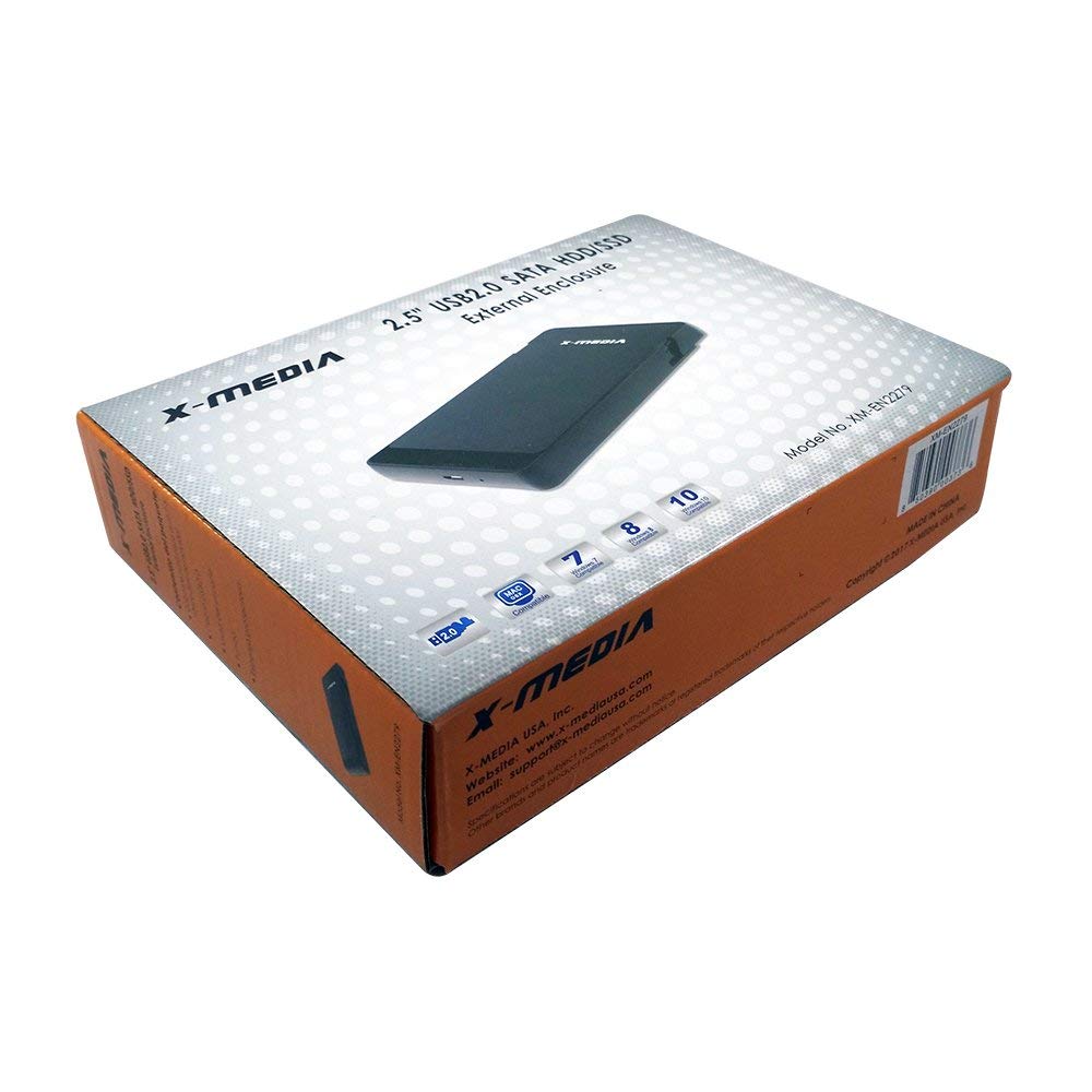 X MEDIA XM EN2279 2.5 Inch Tool Free USB 2.0 SATA SSD HDD Hard Disk Drive External Enclosure Case | Support 7mm / 9.5mm
