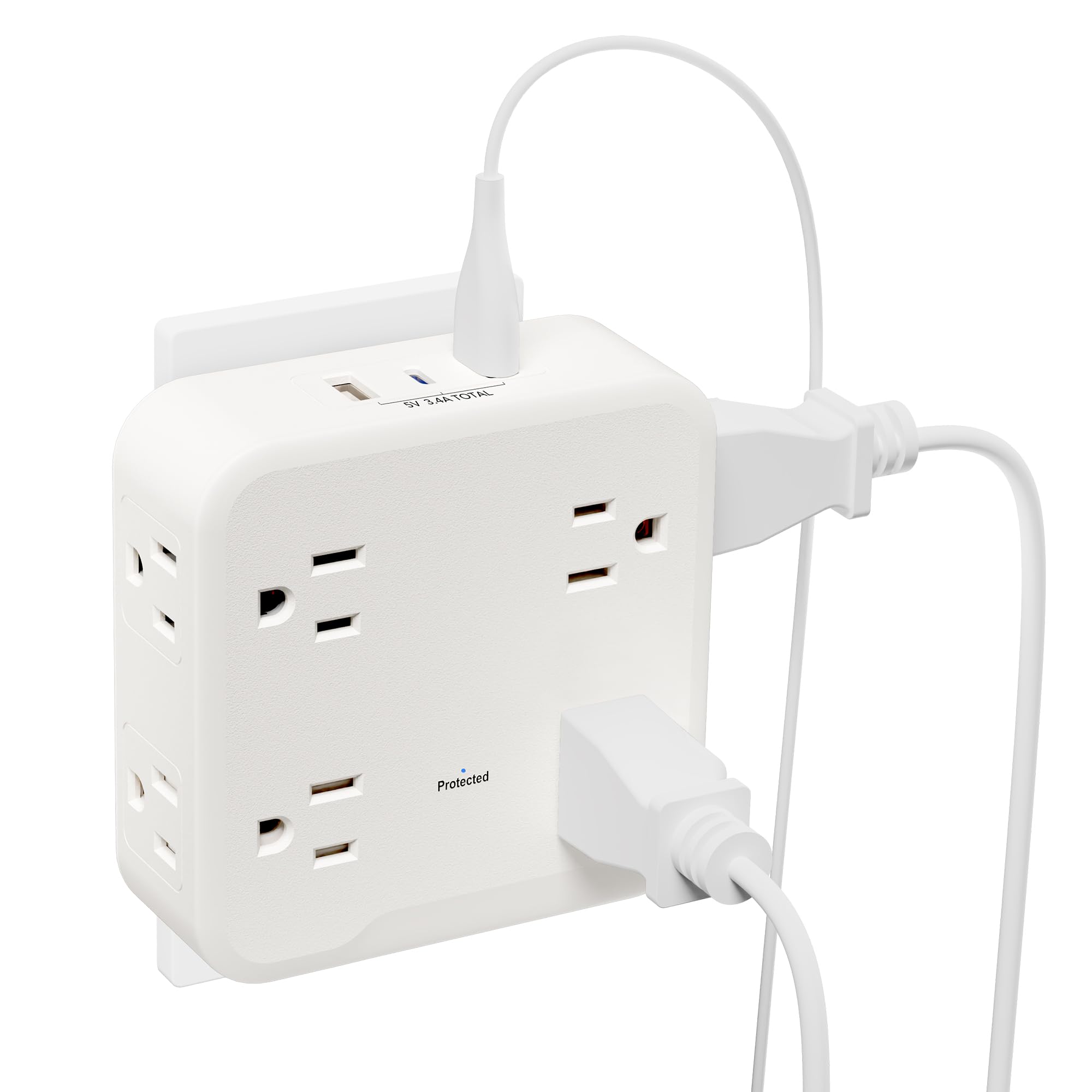 Bn Link Multi Plug Outlet Extender With 8 Outlets 3 Usb Ports (1 Usb C), Surge Protector 800 Joules, 4 Sided Multiple Plug Expan