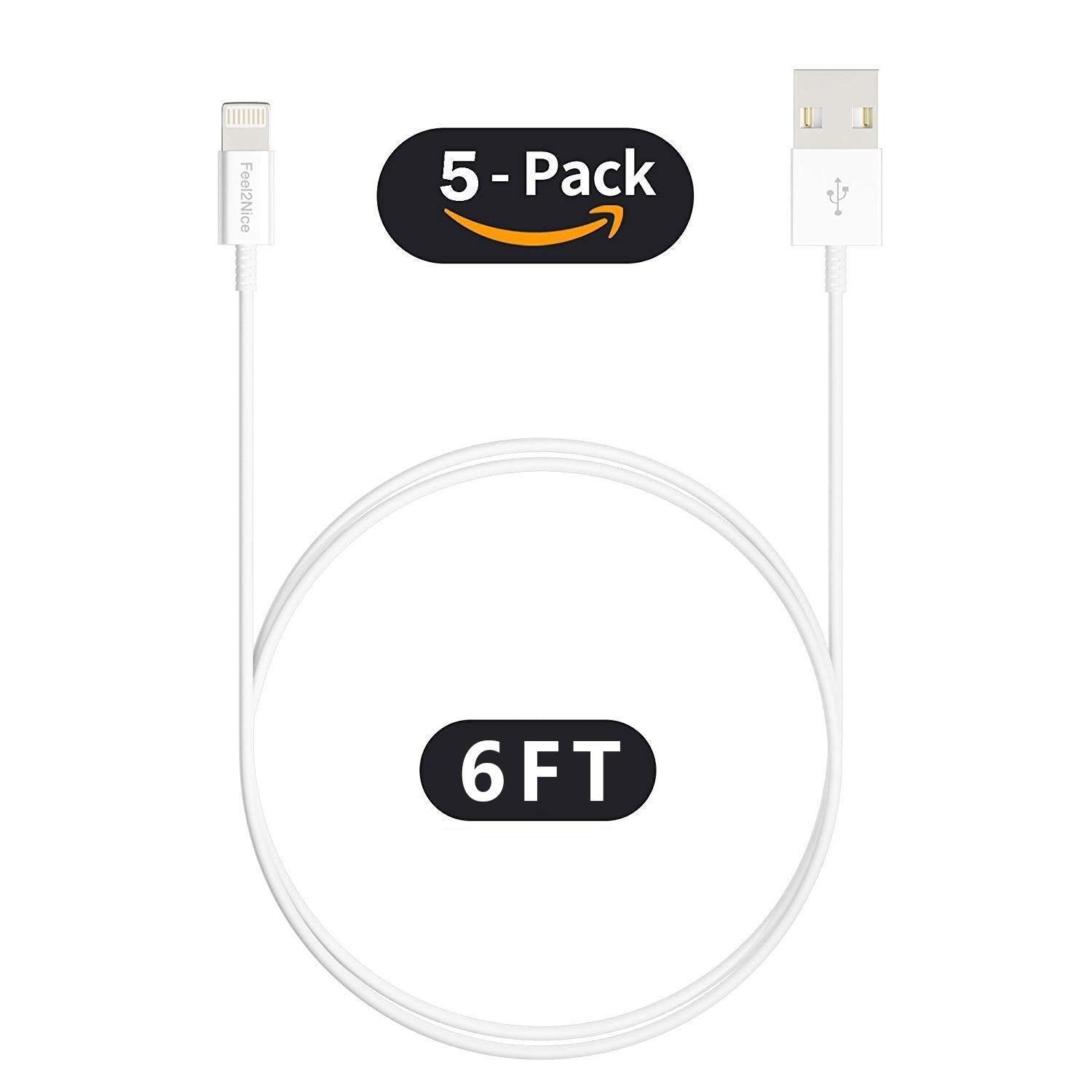 [ Mfi Certified ] 5Pack 6Ft Iphone Charger Cable, Long Lightning Cable 6 Foot, High Fast 6 Feet Iphone Charging Cable Cord Connector For Iphone 12 Mini 12 Pro Max 11 Pro Max Xs Xr X 6 Airpods