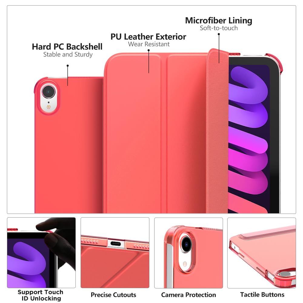 MoKo for iPad Mini 7 (A17 Pro) Case 2024,iPad Mini 6 Case 2021,8.3 inch iPad Mini 7th/6th Generation Case,Slim Lightweight Hard Back Shell Stand Cover for iPad Mini 2024 with Touch ID, Tangerine