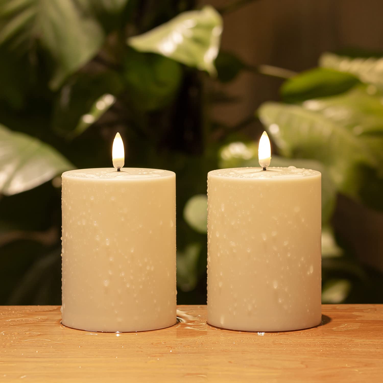 Angelloong Outdoor Flameless Candles With Timer Waterproof, Battery Operated Candles With Flickering Flame, Set Of 2 Electric Le