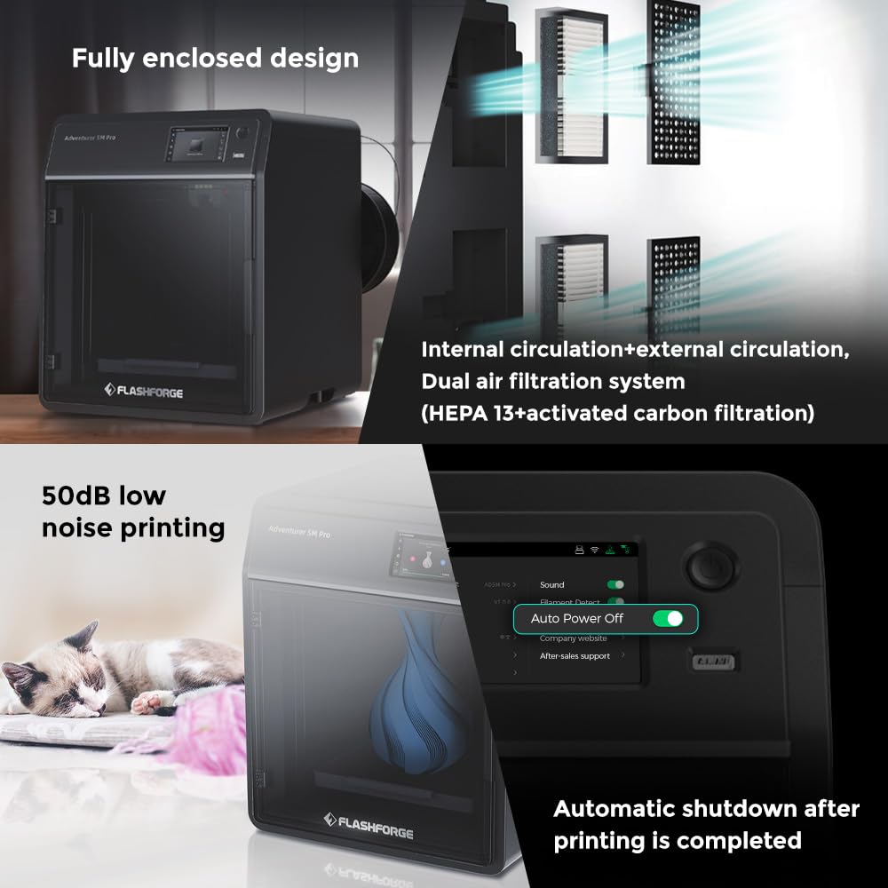 Flashforge Adventurer 5M Pro 3D Pinter, 600Mm/S High-Speed With 1 Click Fully Auto Printing Systerm, Quick Detachable 280C Direc