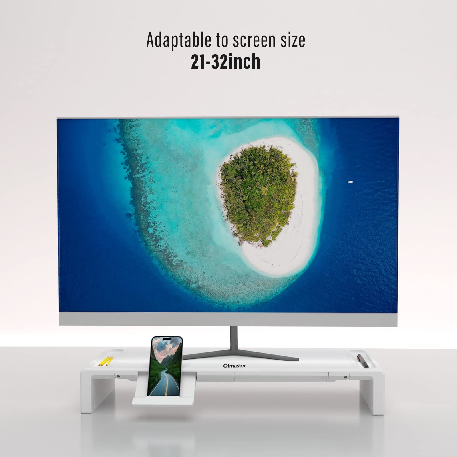 Oimaster Monitor Stand Riser, Foldable Computer Monitor Riser, Adjustable Length Computer Stand And Storage Drawer & Pen Slot, P