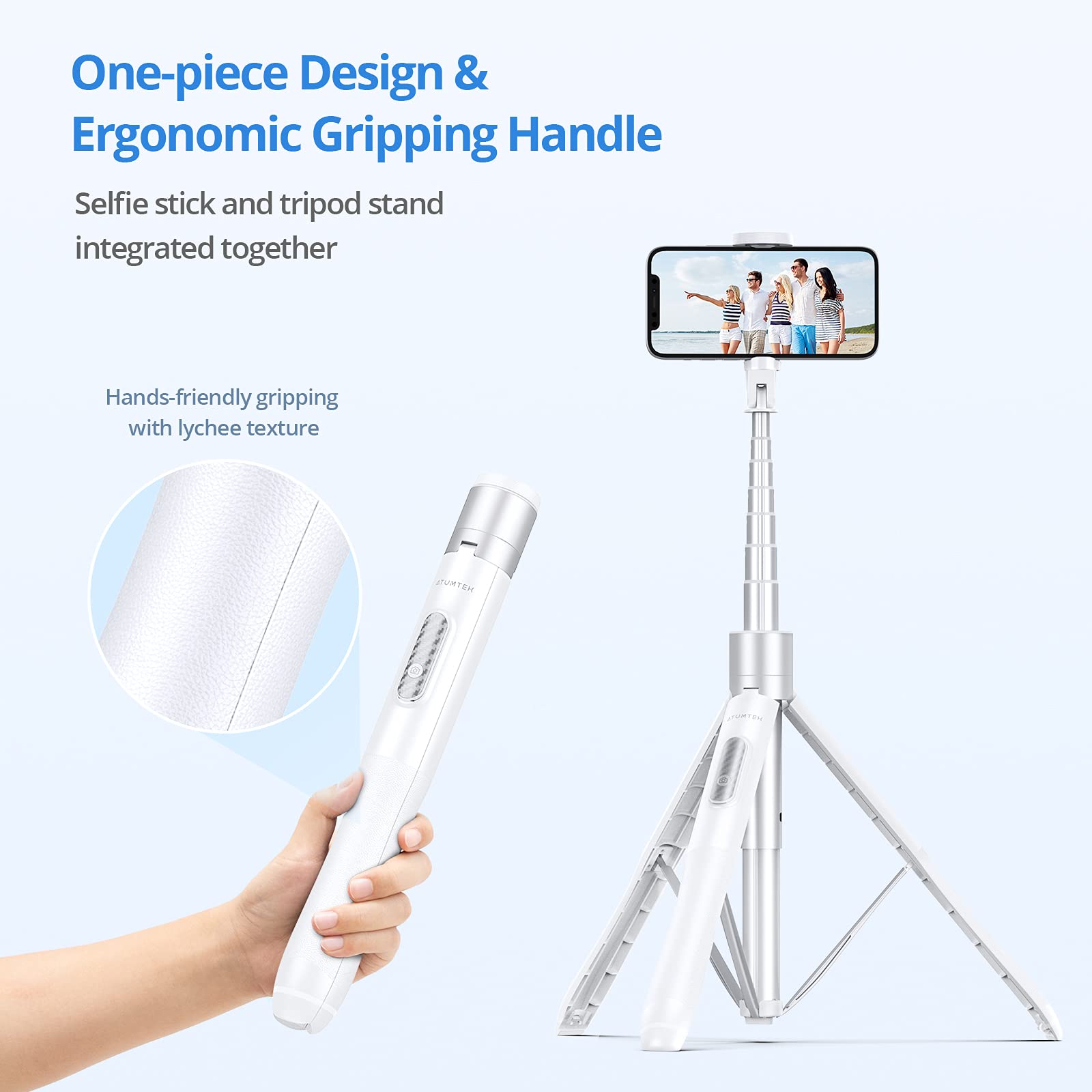 Atumtek 60'' Selfie Stick Tripod, All In One Extendable Phone Tripod Stand With Bluetooth Remote 360 Rotation For Iphone And And