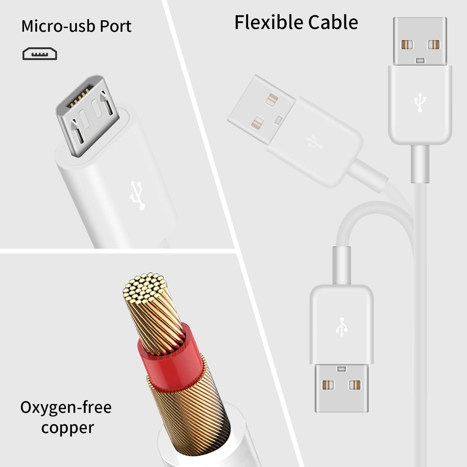 Usb A To Usb Micro Charging Cable, 4 In 1 Multi Charger Cable Micro Usb Splitter Cable 4 Ports Micro Usb 2.0 Male Male Charging
