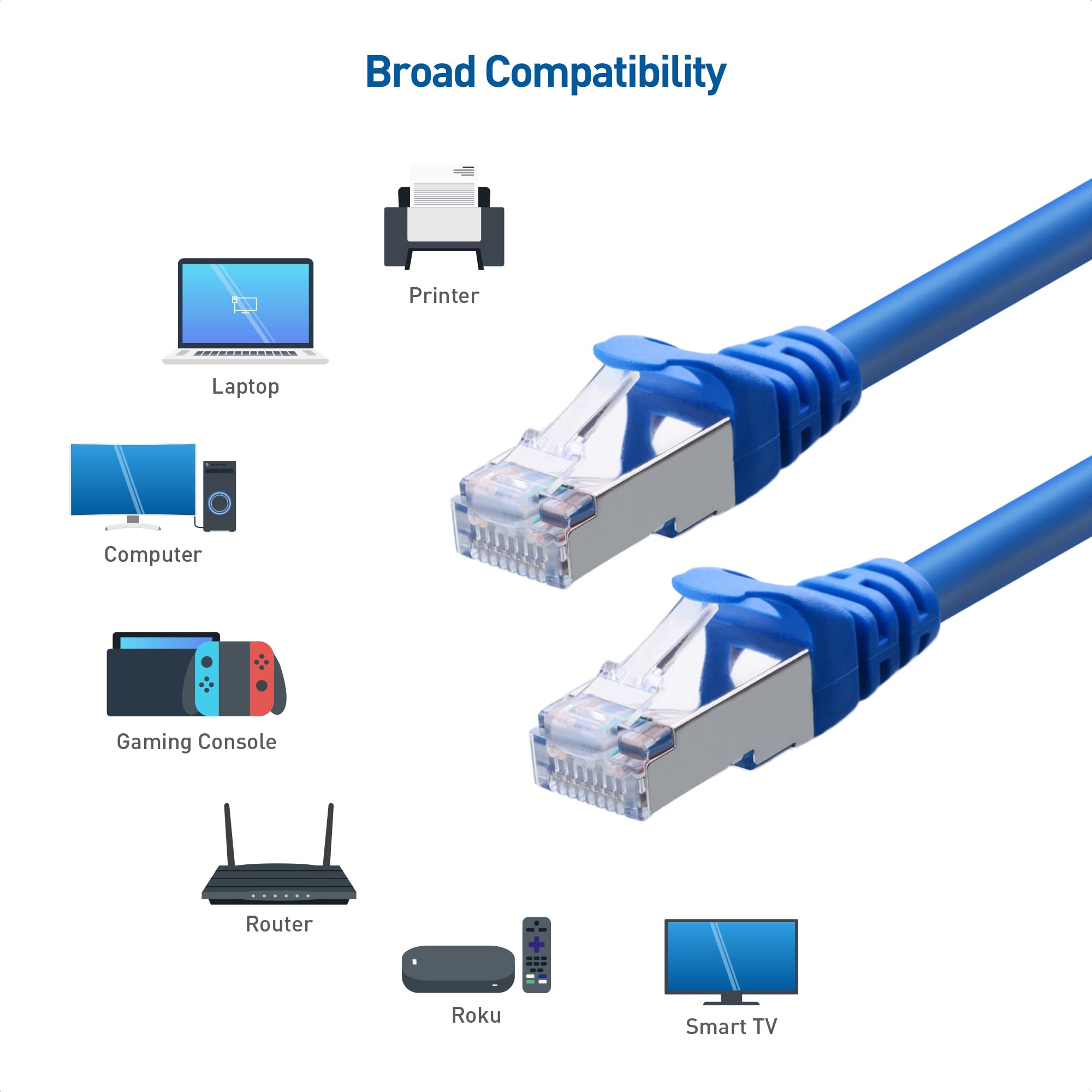 Cable Matters 10Gbps Snagless Long Shielded Cat 6A Ethernet Cable   200ft, Cat 6A Cable, Cat6A Cord, Ethernet Cord, Blue