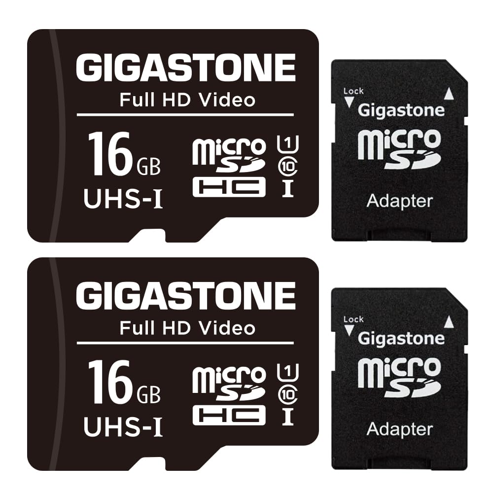 Gigastone 16GB 2Pack Micro SD Card, FHD Video, Surveillance Security Cam Action Camera Drone, 85MB/s Micro SDHC UHSI U1 Class 