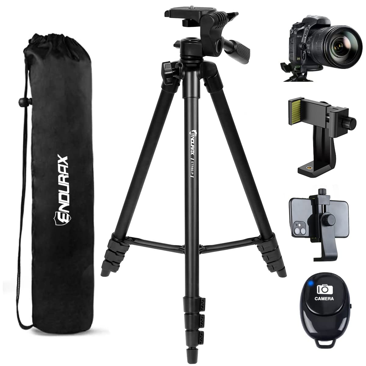 Endurax 60' Phone Tripod For Canon Camera Stand With Universal Phone Mount & Remote Shutter Max Load 6.6 Lb