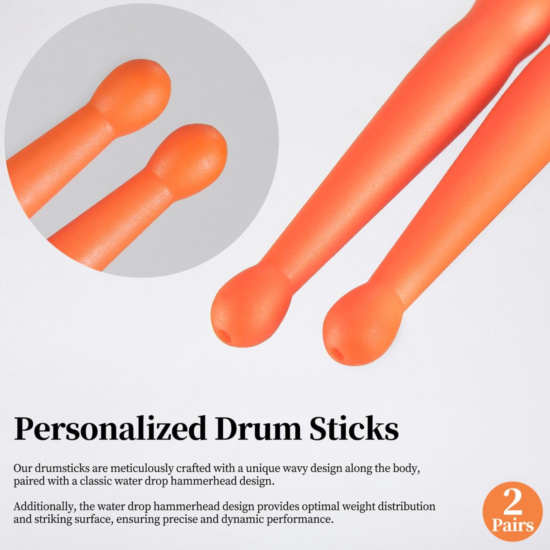 Drum Sticks 5A 2 Pack Orange Carbon Fiber Drumsticks