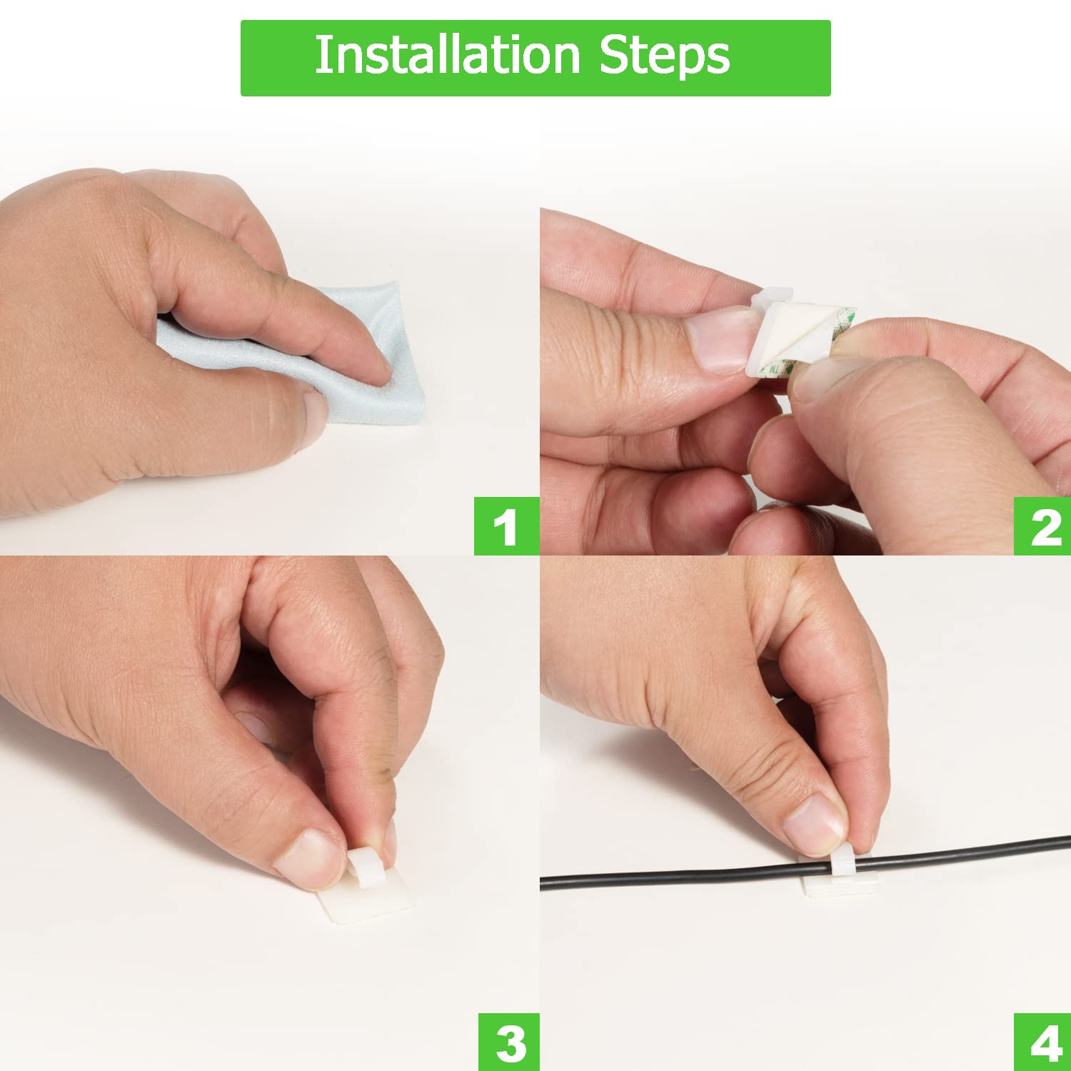 100Pcs Cable Clips White, Aiboo Upgraded Wire Clips Adhesive With 50Pcs Small Size & 50Pcs Large Size Cable Straps, Mini Cable W