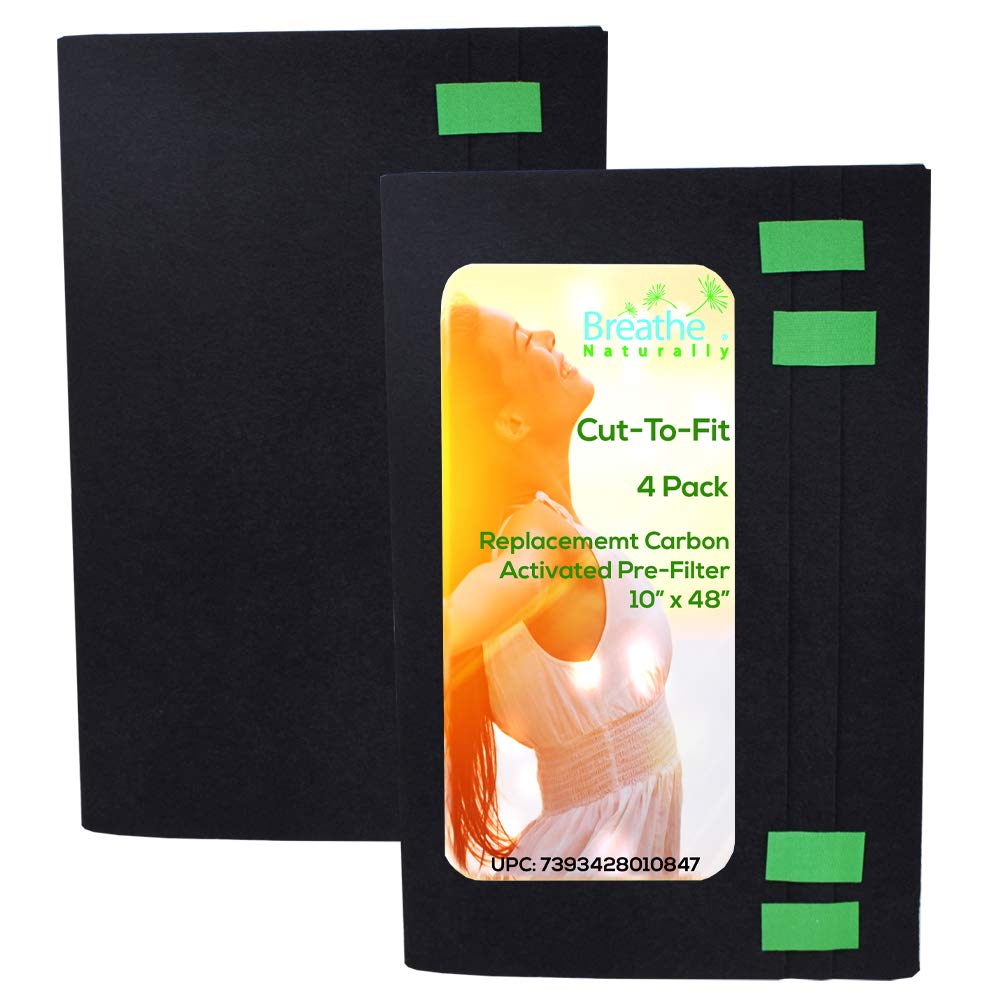Breathe Naturally Universal 10X48 Cut To Fit Activated Carbon Filter (4 Pack) Charcoal Air Filter Sheet For Air Purifiers