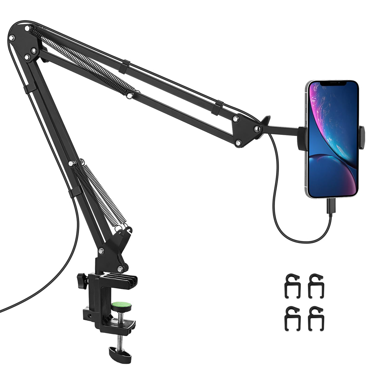 Phone Holder For Desk, Phone Holder For Bed With Adjustable Clamp Clip, Flexible Phone Stand Lazy Bracket Mount Long Arms Clamp 
