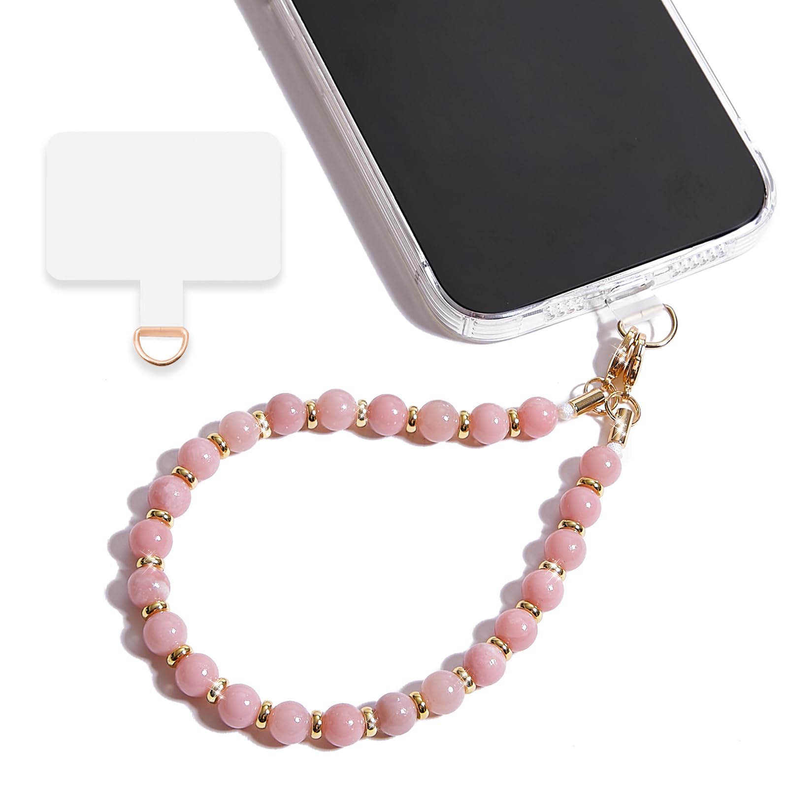 Lostars Marble Beaded Iphone Wrist Strap,Detachable Phone Bracelet Strap With Tether Tab,Hands Free Phone Wristlet Strap (Pink 2