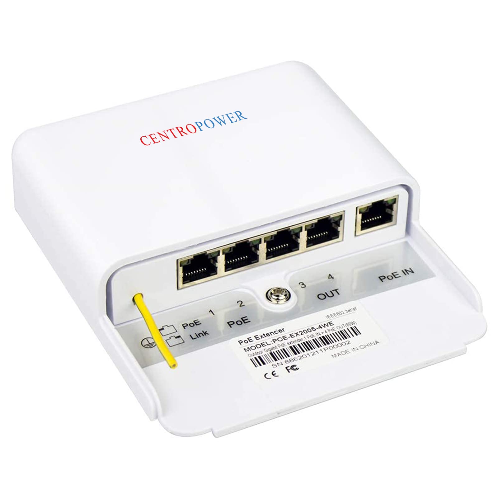 Centropower 5 Port Outdoor Poe Switch/Extender/Booster, 60W 48V 10/100/1000M Poe Passthrough Switch Outdoor Ethernet Extender,Po