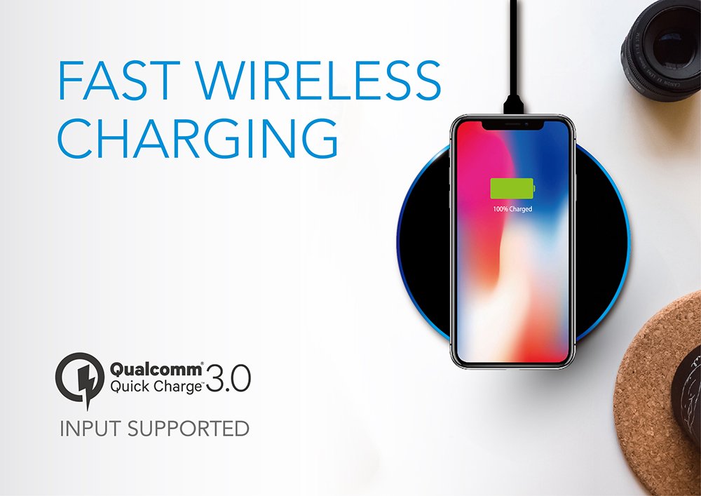 Gigastone Wireless Charger Qi Certified Fast Charge 7.5W Output For Iphone Xr/ Xs/ Xs Max 10W For Samsung Galaxy S9/ S9+/ Note9/
