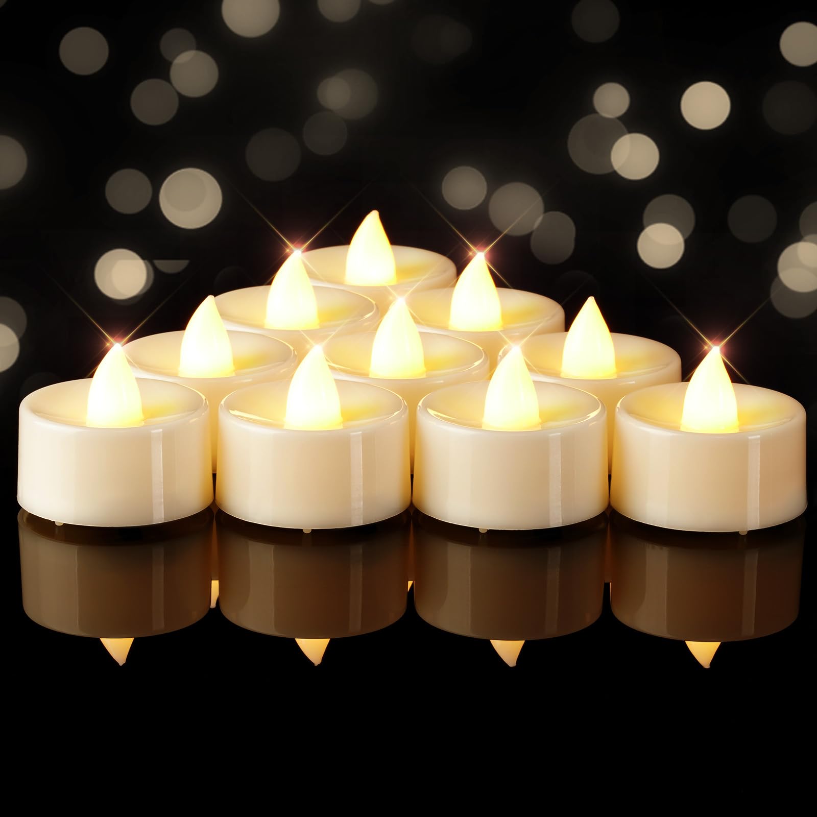 BEICHI Flameless Candles, 12 Pack Tea Lights Battery Operated, No Flickering Votive Candles LED Tea Lights for Halloween Christm