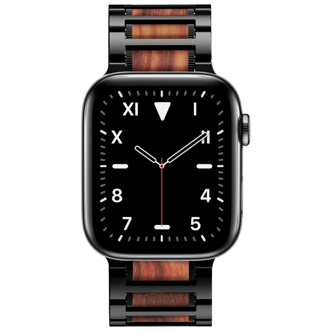 Wolait Compatible With Apple Watch Band Ultra 2 49Mm 45Mm 44Mm 42Mm, Natural Wood Red Sandalwood With Stainless Steel Metal Link