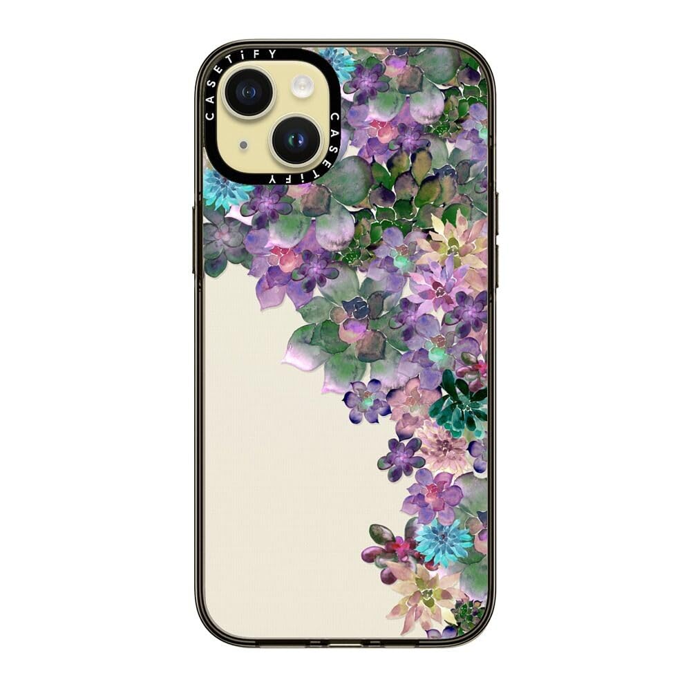 Casetify Compact Iphone 15 Plus Case [2X Military Grade Drop Tested / 4Ft Drop Protection]   My Succulent Garden   Clear Black