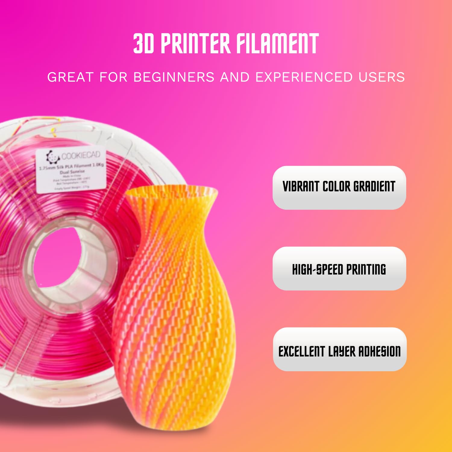 Cookiecad Silk Pla Filament 1.75Mm 1Kg Dual Color Multicolor 3D Printer Filament   Dual Sunrise Silk Pla