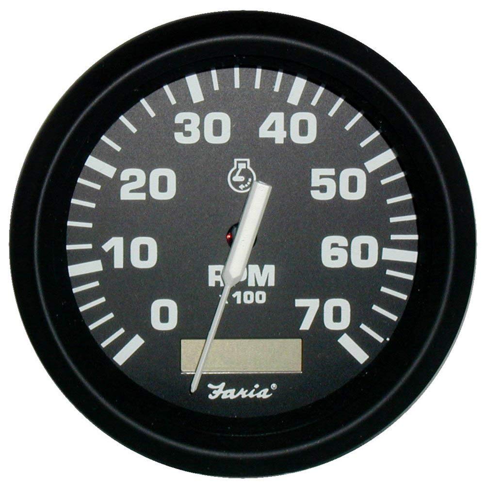 Faria Beede Instruments BEEDE 32840 Euro Tachometer with Hourmeter (7000 RPM) Gas - 4, Black