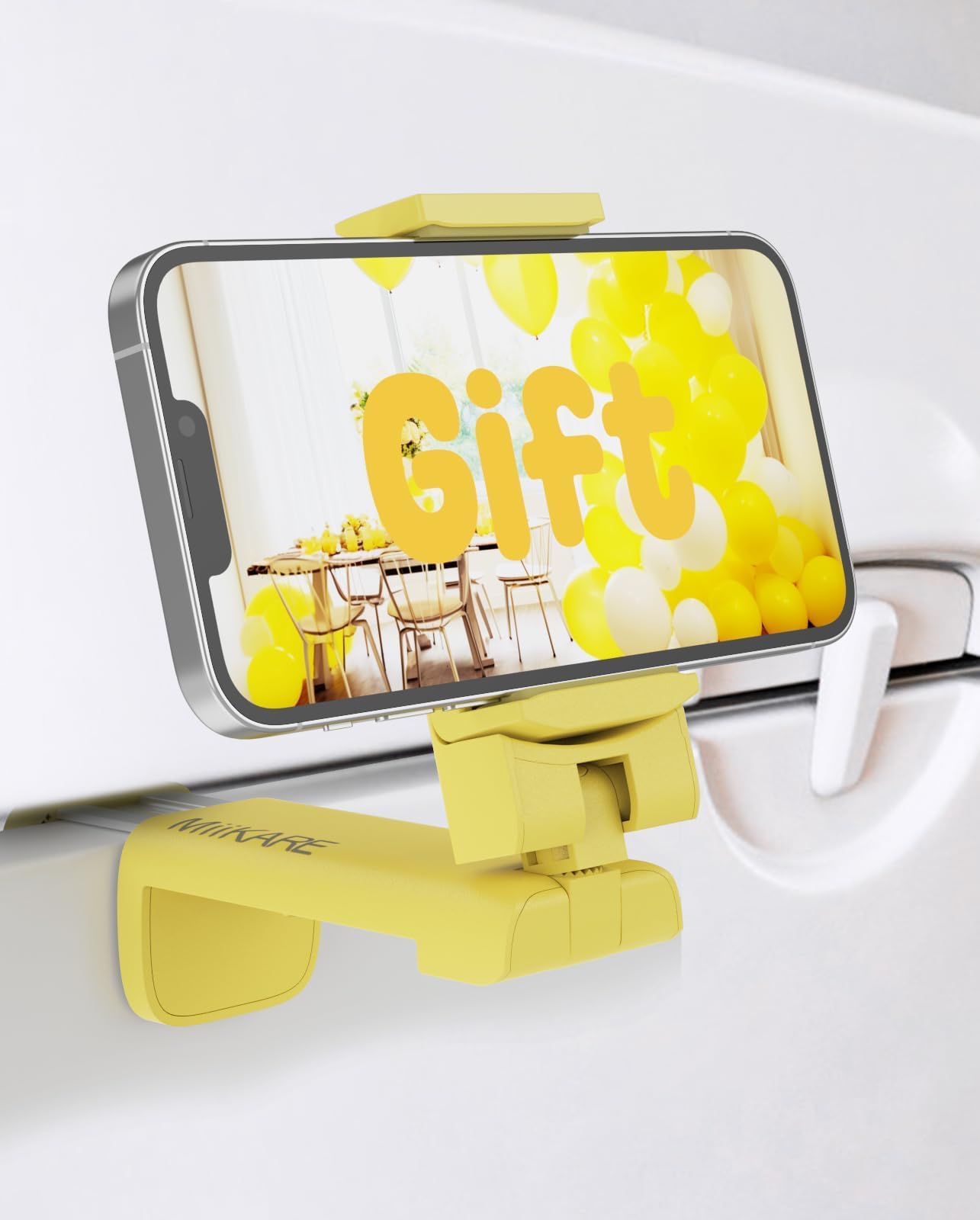 Miikare Yellow Phone Holder, Universal Portable Electronic Device Mount For Flying, 360 Degree Rotation, Compatible With Iphone,