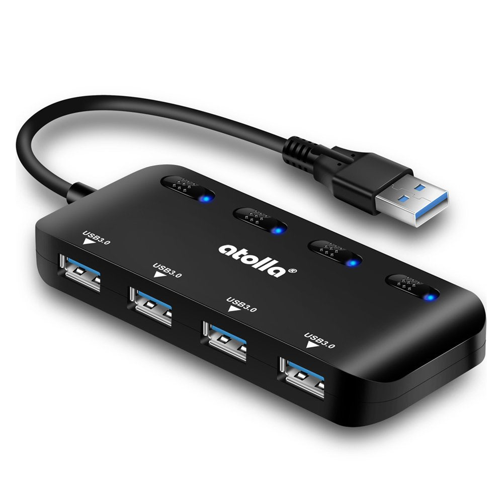 Usb 3.0 Hub Splitter - Usb Extender 4 Port Usb Ultra Slim Data Hub With Individual Power Switch And Led