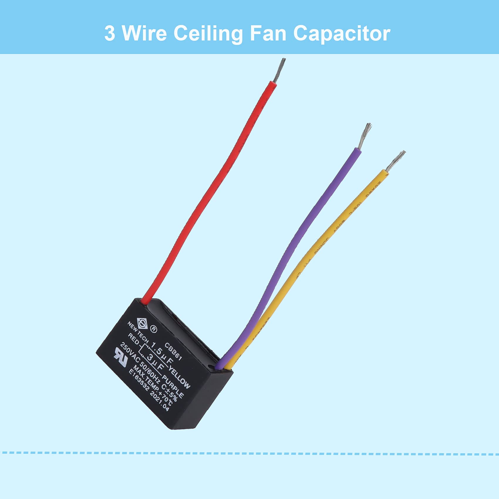 Podoy Ceiling Fan Capacitor ??.??????+?????? For Cbb61 1.5Uf+3Uf 3 Wire (Pack Of 2)