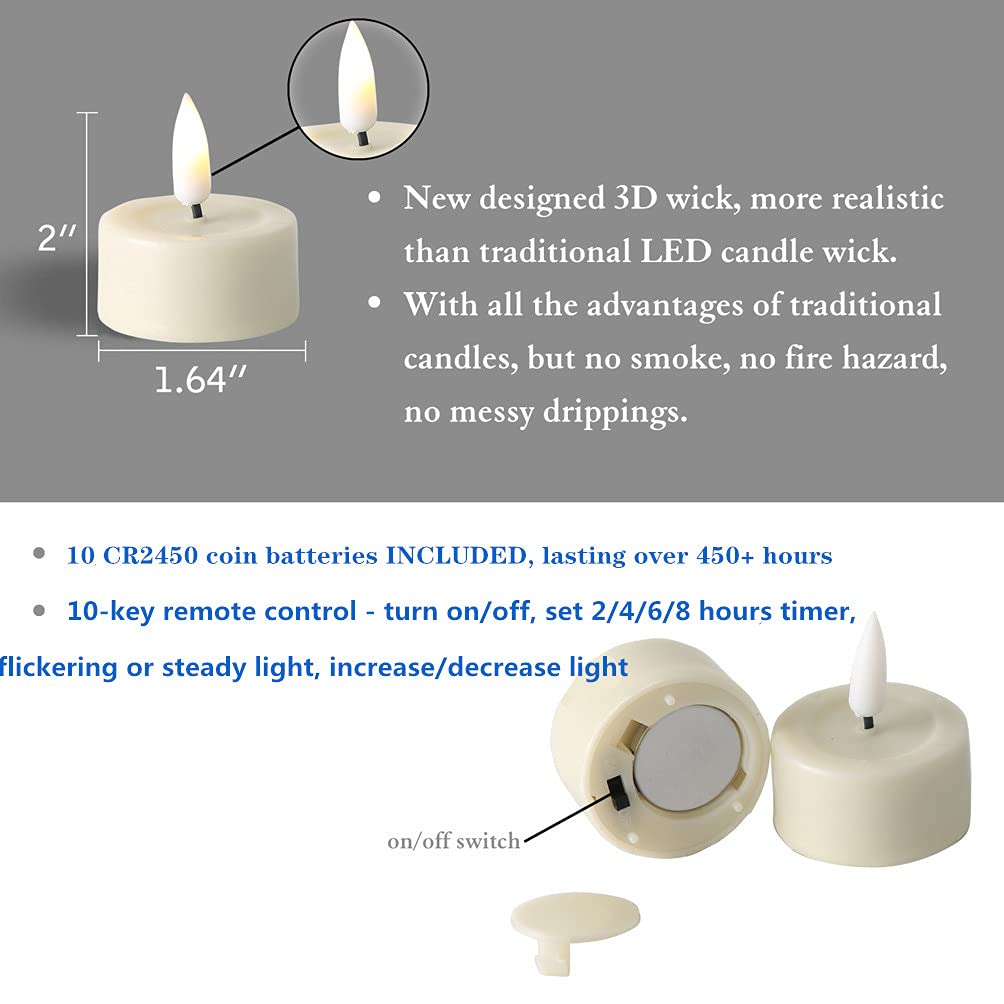 Eywamage Flameless Tealights With Remote Batteries Included, Bright Realistic Led Votive Candles Flickering Real Wax D 1.6''