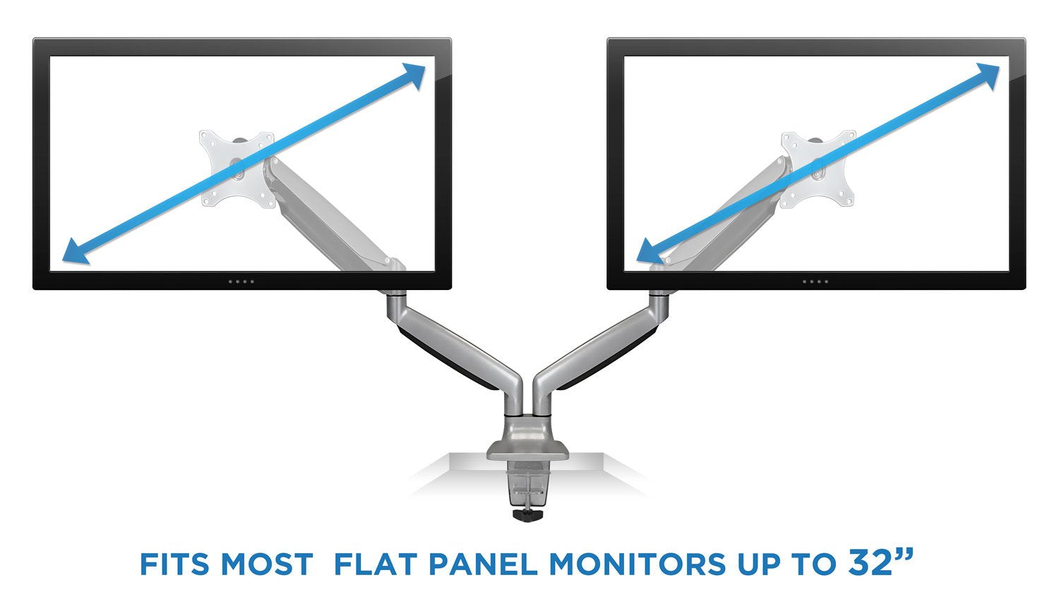 Mount-It! MI-1772 Dual Monitor Arm Desk Mount Gas Spring Height Adjustable VESA 75 100 Up to 32" Aluminum Silver