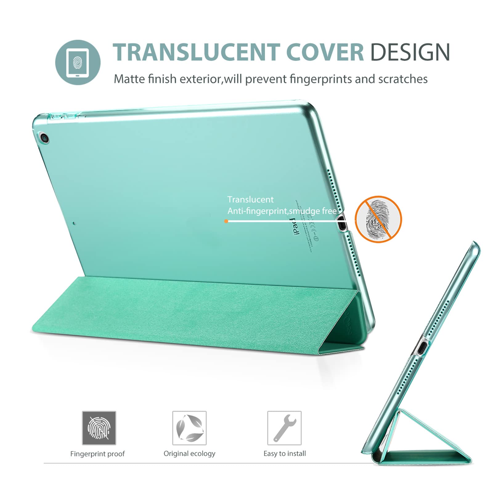 Procase Smart Case For Ipad 9.7 Inch Ipad 6Th/5Th Generation Case 2018 2017(Model: A1893 A1954 A1822 A1823), Ultra Slim Lightweight Stand Case With Translucent Frosted Back Smart Cover  Mint