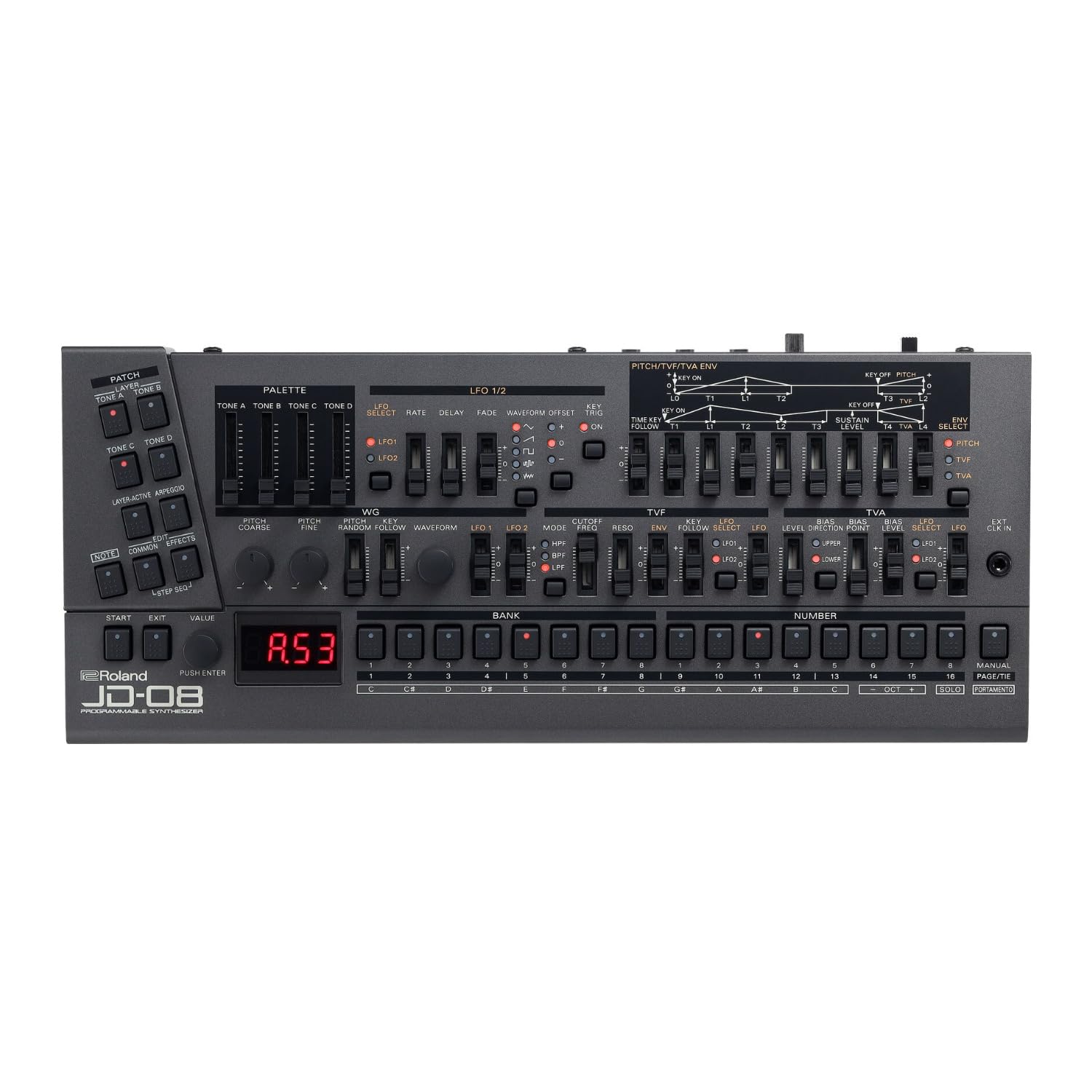 Roland JD-08 Tabletop Sound Module Boutique Synthesizer - Compact, Lightweight, Modern with New Effects and Polyphonic Sequencer