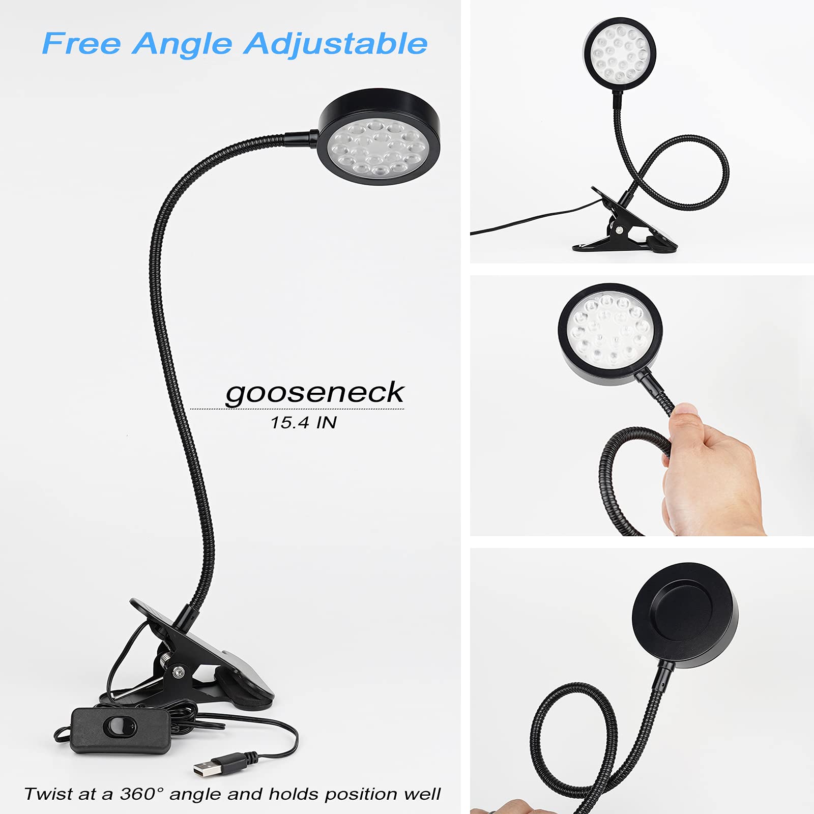 Greenic Usb Black Light Lamp, 5V 5W 395Nm Uv Led Blacklight With Gooseneck And Clamp For Art Resin Curing, Gel Nail, Poster, Glu