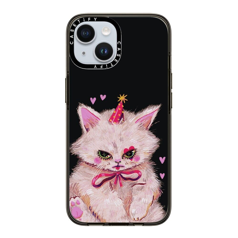 Casetify Compact Case For Iphone 15 [2X Military Grade Drop Tested / 4Ft Drop Protection]   Clown Kitty   Clear Black