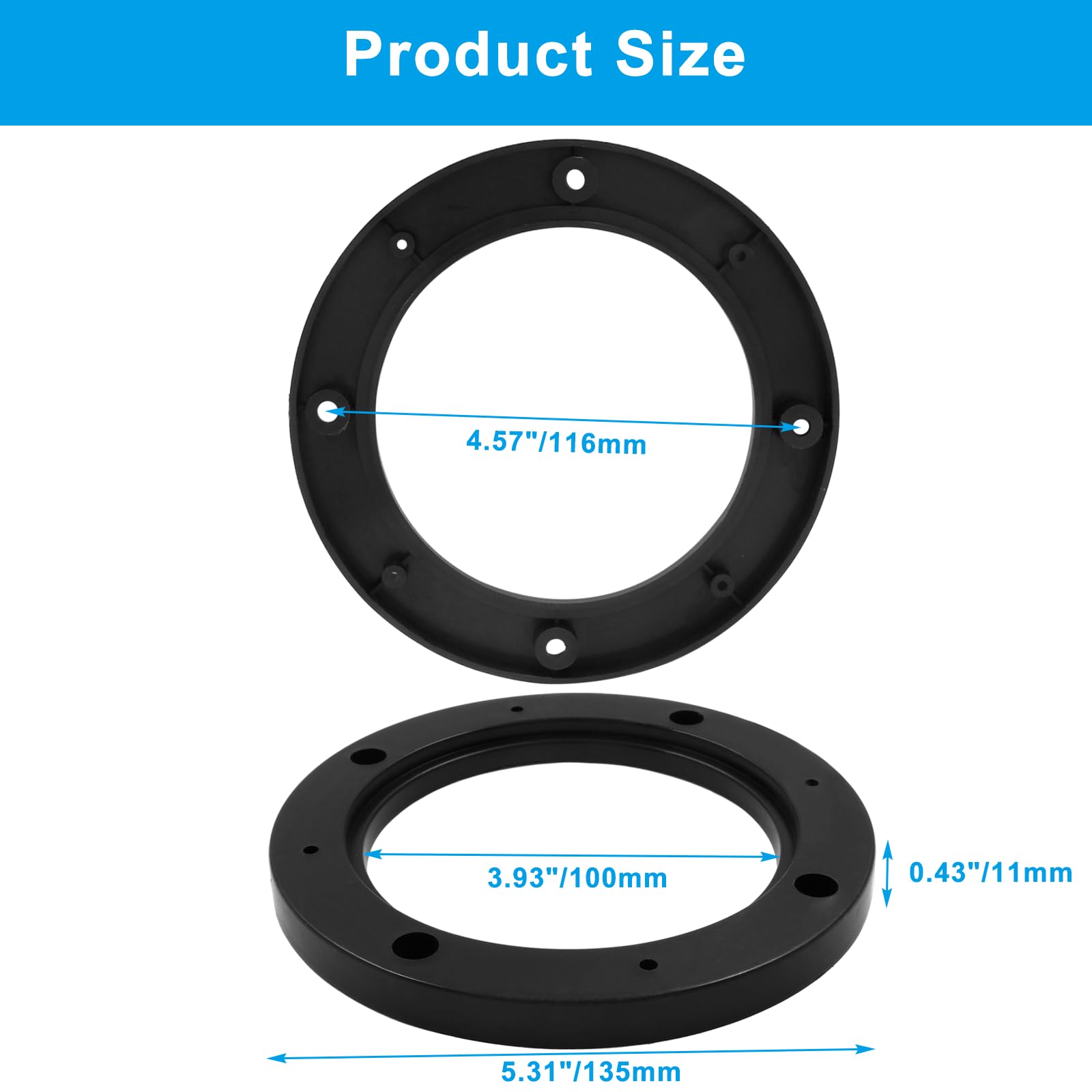 Bokwin 2 Pcs Universal Fit Car Speaker Spacer 4 Inch Adaptor Ring Mounting Bracket Plastic Car Stereo Speakers Spacer(Black)