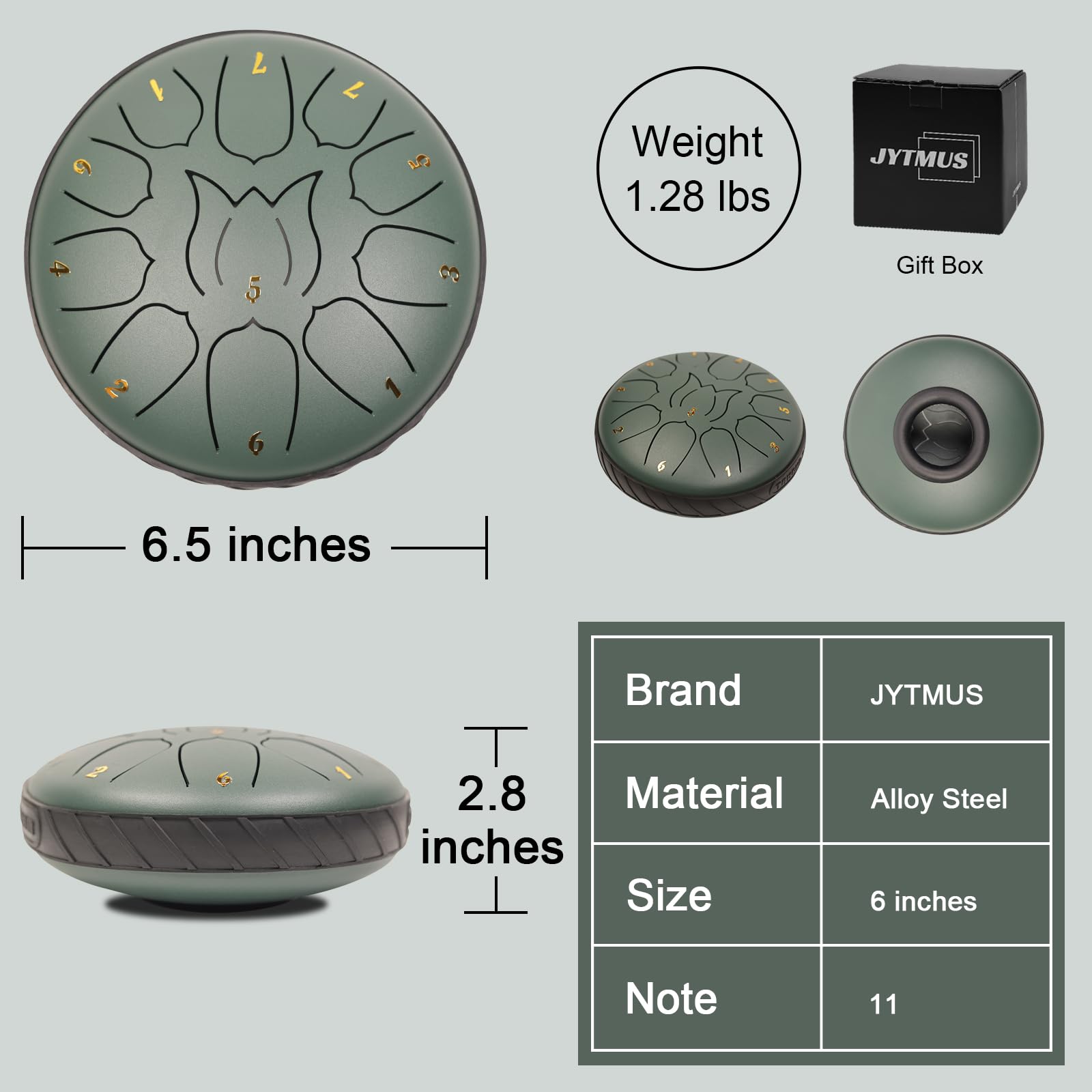 Jytmus Steel Tongue Drum 11 Notes 6 Inches Steel Drum With Drum Bag, Music Book, Drum Mallets, Mallet Holder, Finger Picks And S