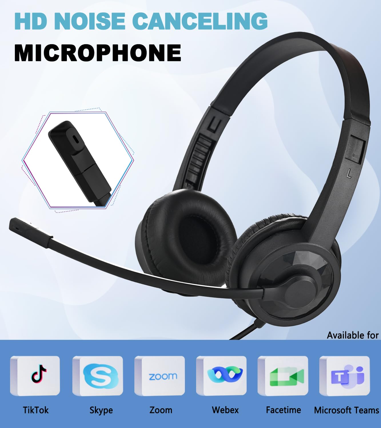 Ladont Wired Headset With Microphone For Computer Pc Laptop, 3.5Mm Jack Headset With Clear Chat Mic For Office Black (1 Pack)