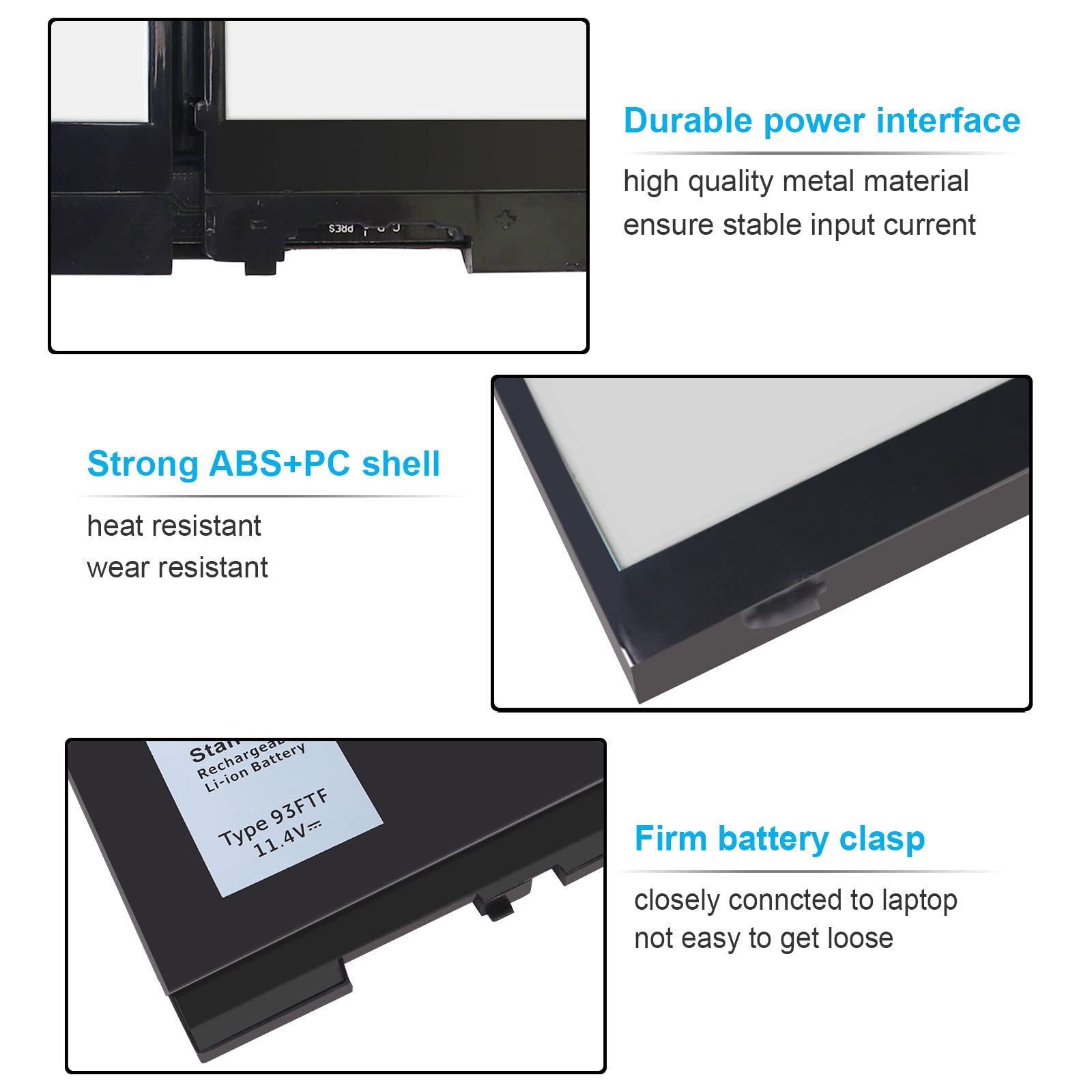 Emanjor 93FTF 51Wh 11.4V 3-Cell Laptop Battery for Dell Latitude 5580 5480 5280 Precision 3520