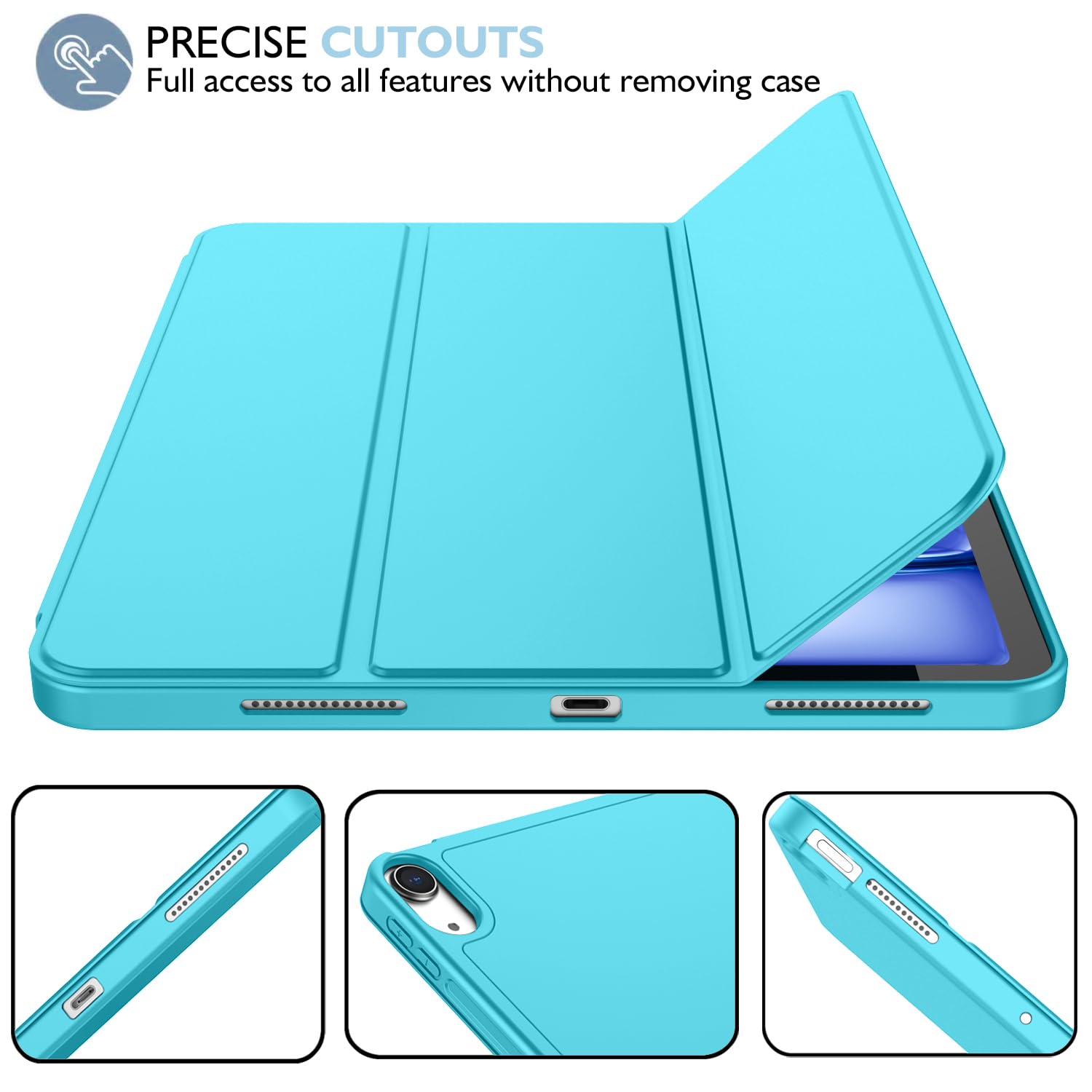 Imieet Ipad Air 11 Inch Case 2024 (6Th Generation), Ipad Air 5Th Generation Case 2022/4Th Generation Case 2020 10.9 Inch With Pencil Holder, Trifold Stand Smart Case(New Cyan)
