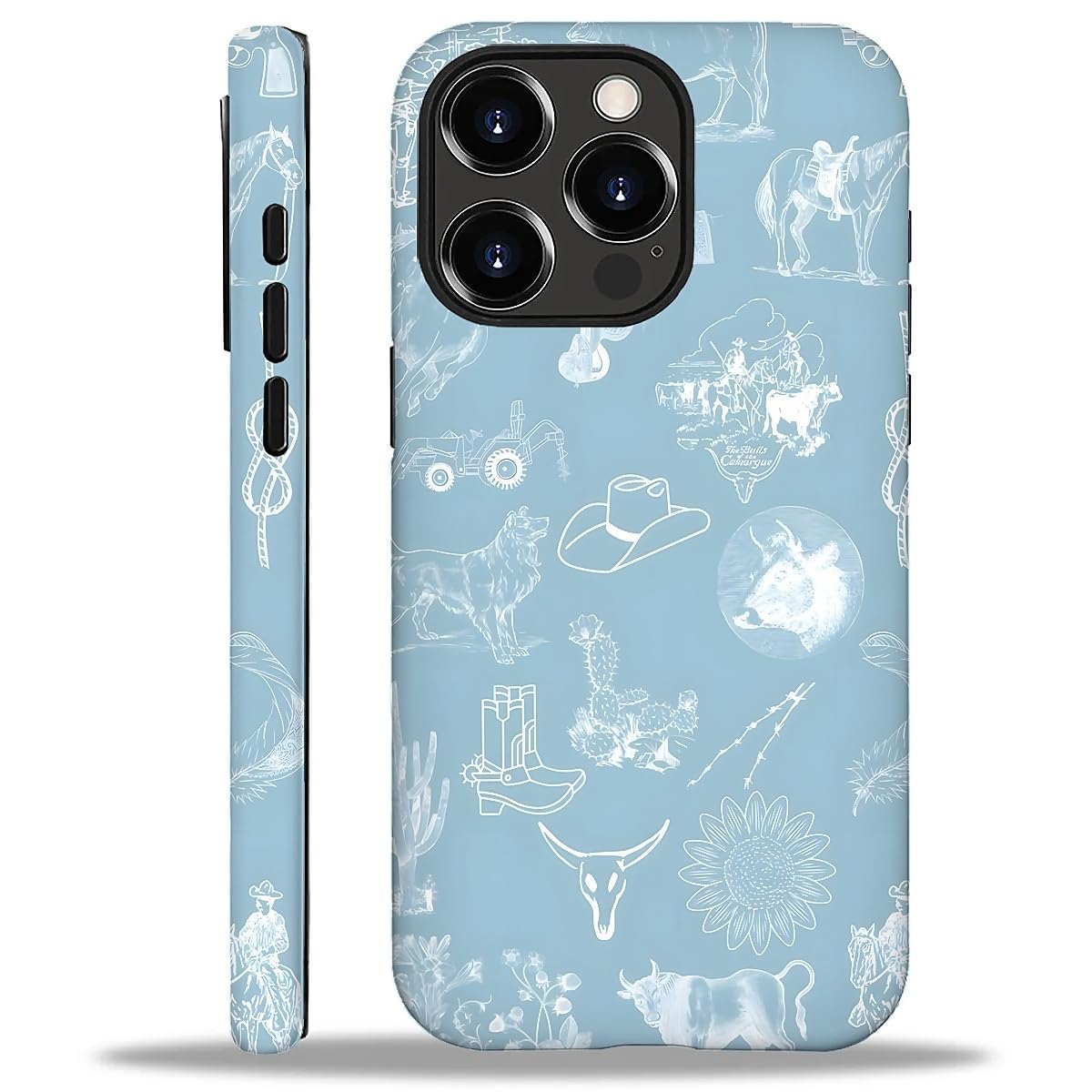 Akinmi Case For Iphone 16 Pro,Blue Shadow Horse Exquisitely Pattern Double Protective Phone Cover Cases Soft Silicone For Iphone