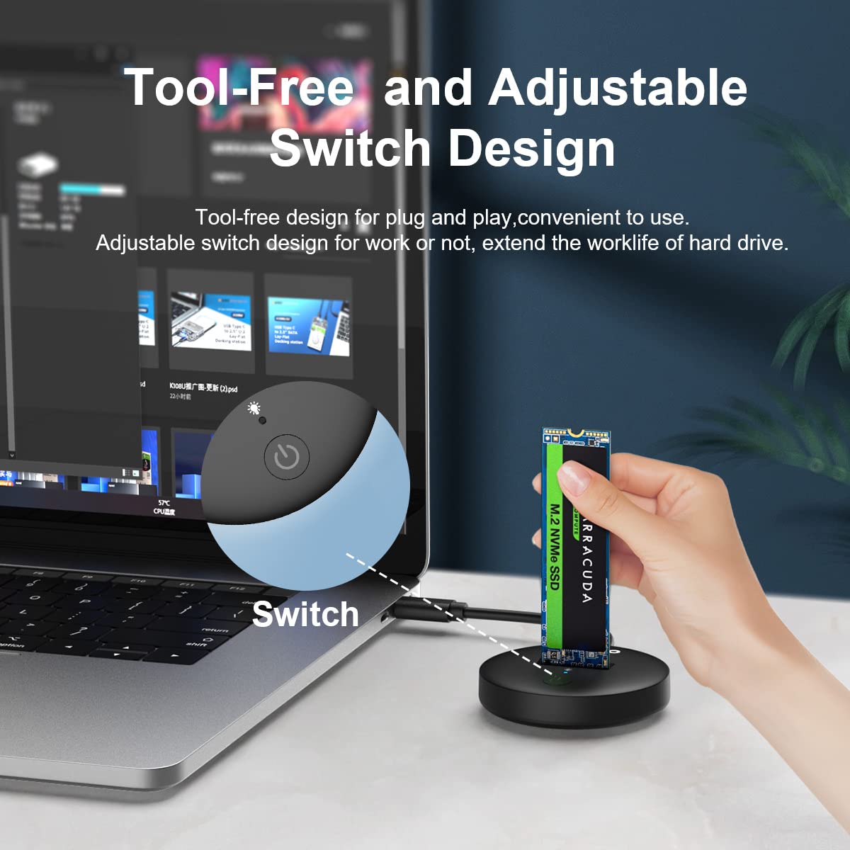 Maiwo M.2 Nvme Ssd Docking Station, M.2 Pcie Ssd Dock To Usb C Adapter, Usb3.2 Gen2X1 10Gbps Speed With Uasp Trim, 4Tb Capacity, Tool Free M.2 Enclosure Case, Plug And Play