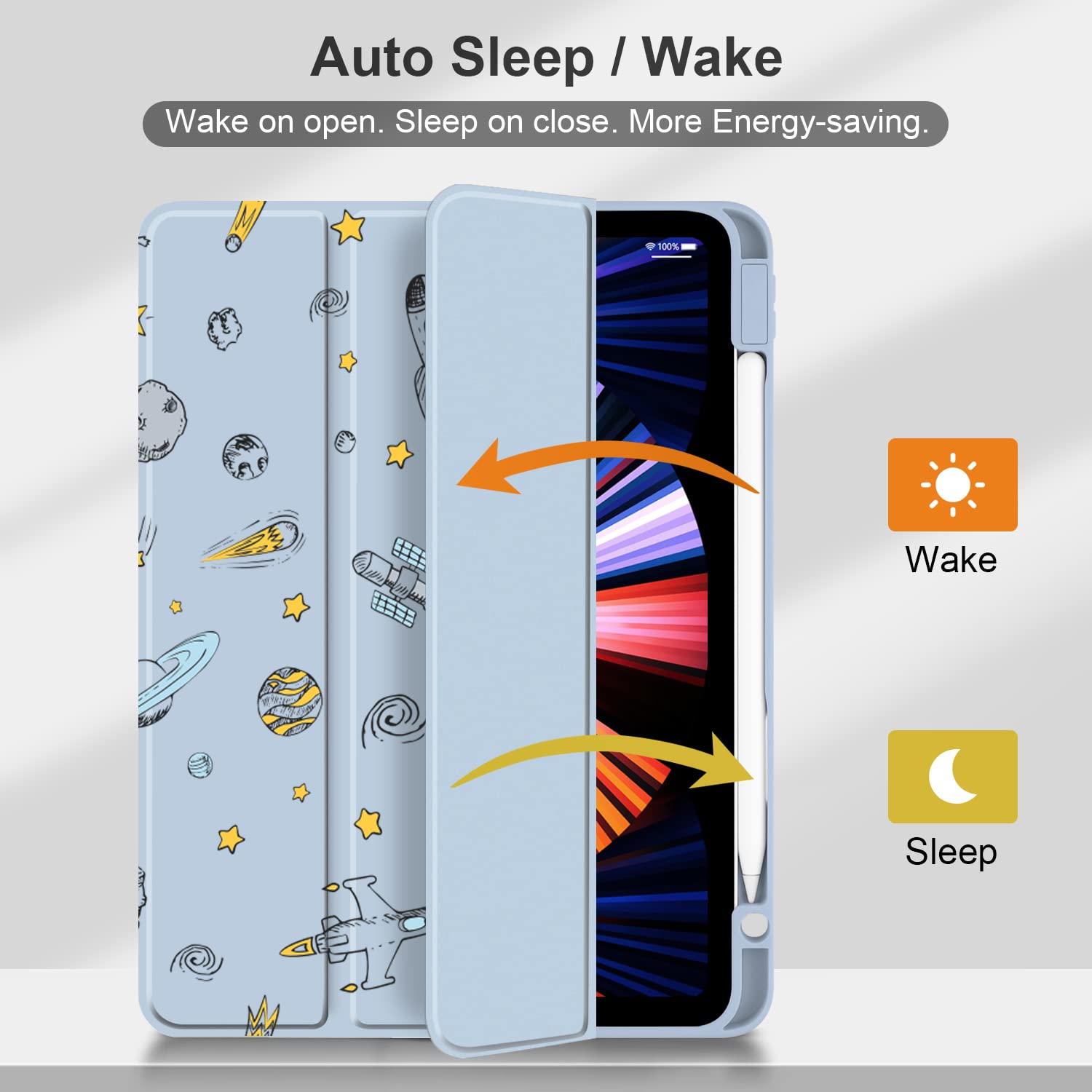 Batianda Hybrid Case For Ipad Air 13 Inch 2024 /Ipad Pro 12.9 Inch 2022 M2 2021 5Th / Ipad Pro 12.9' 4Th/3Rd Gen [Built In Pencil Holder] Shockproof Cover With Clear Back Shell Tpu Bumper,Space