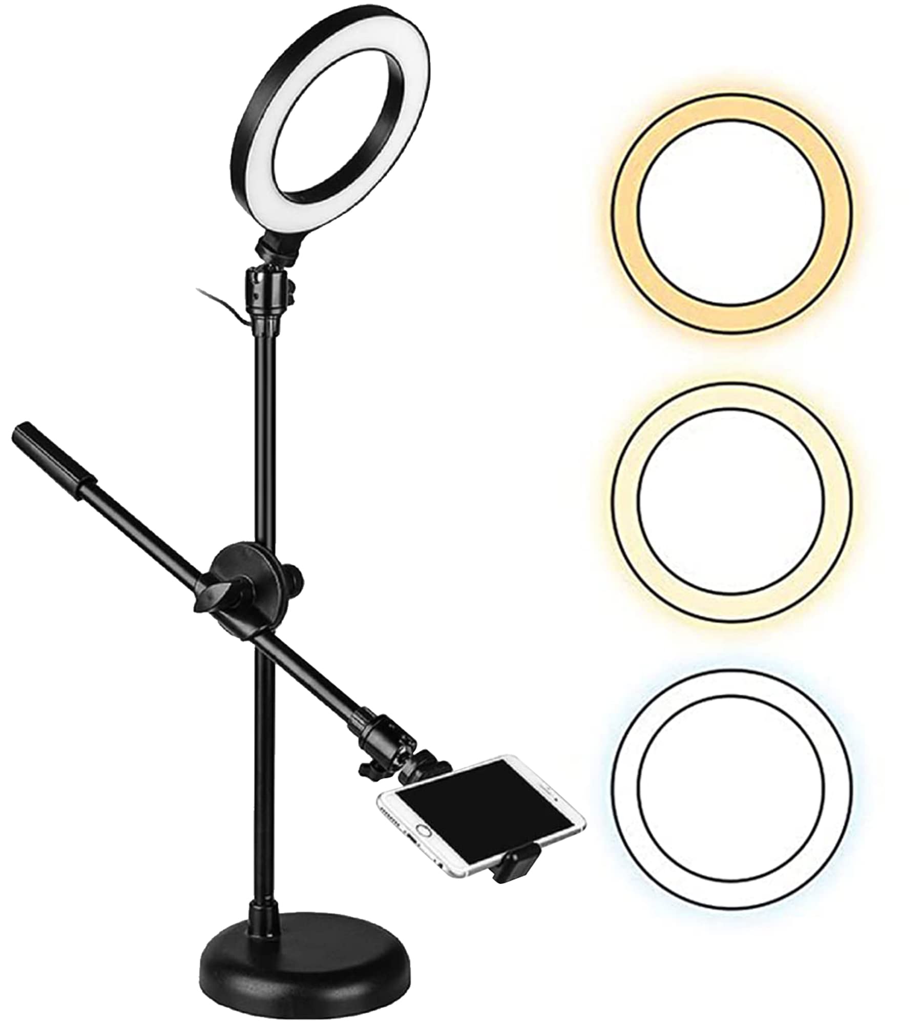 6'' Ring Light Overhead Phone Mount Led Circle Lights 360    Adjustable Shooting Arm Dimmable For Video Recording, Live Streamin