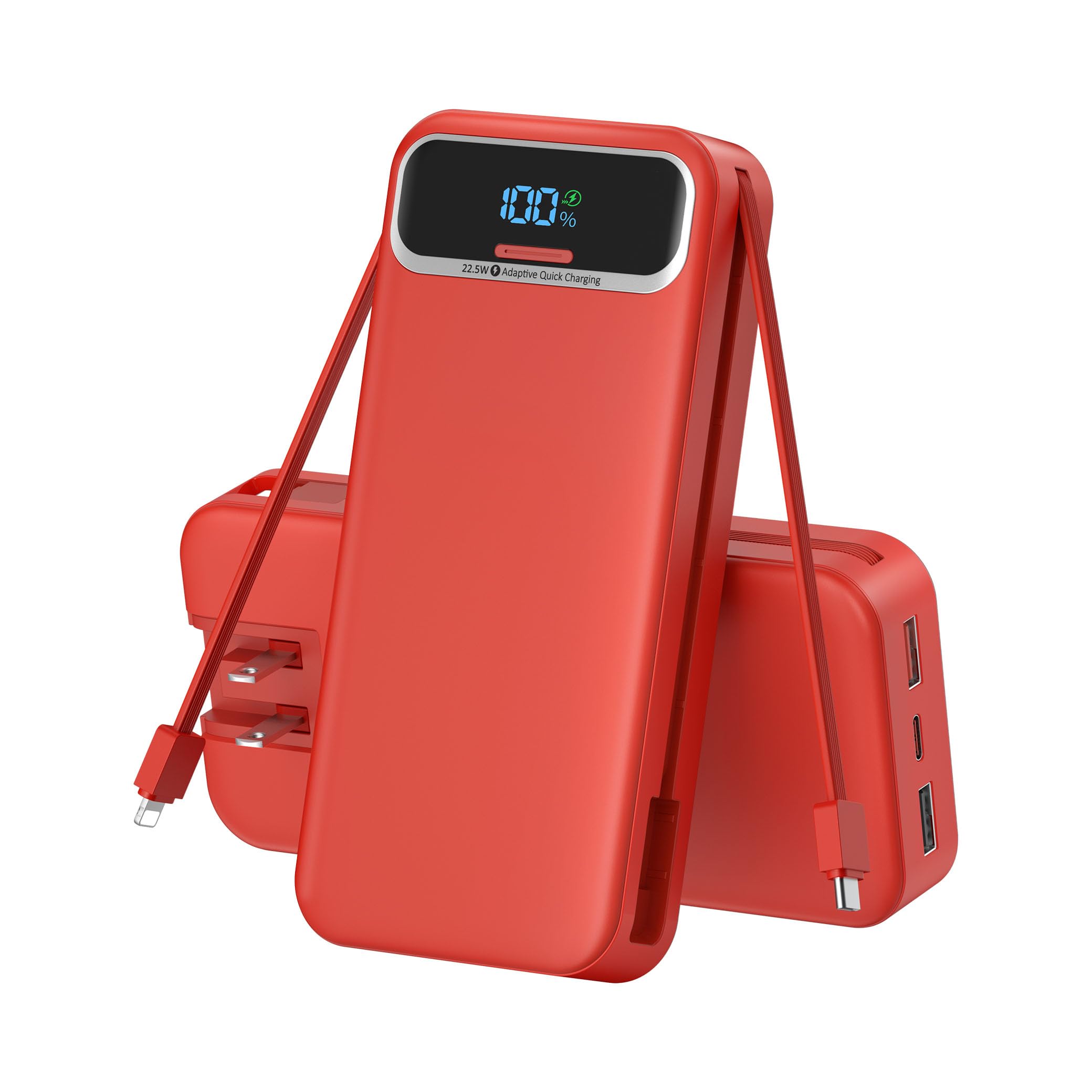Portable Charger, 20000mAh 22.5W Fast Charging Power Bank with Built-in Cables & Wall Plug, Travel Essential External Battery Pa