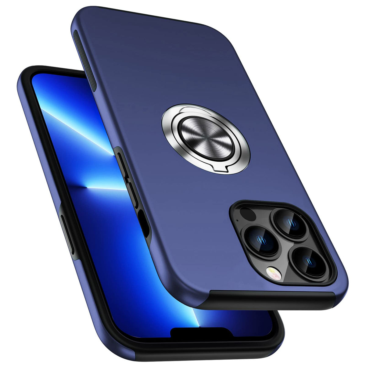 Pelepues Shockproof Case For Iphone 13 Pro Max, Embedded Finger Ring] Military Grade Phone Case Cover With Reinforced Metal Stan