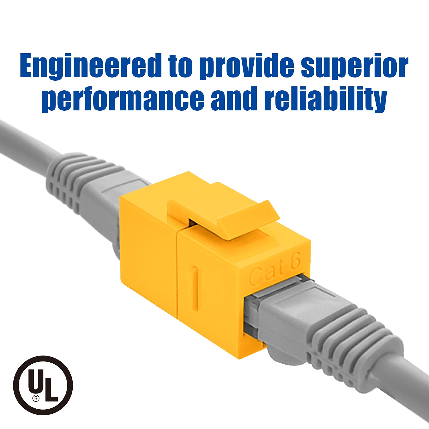 Beszin Cat.6 Rj45 Inline Coupler With Keystone Latch, Female Female [50 Micron Gold Plated] (5 Pack, Yellow)