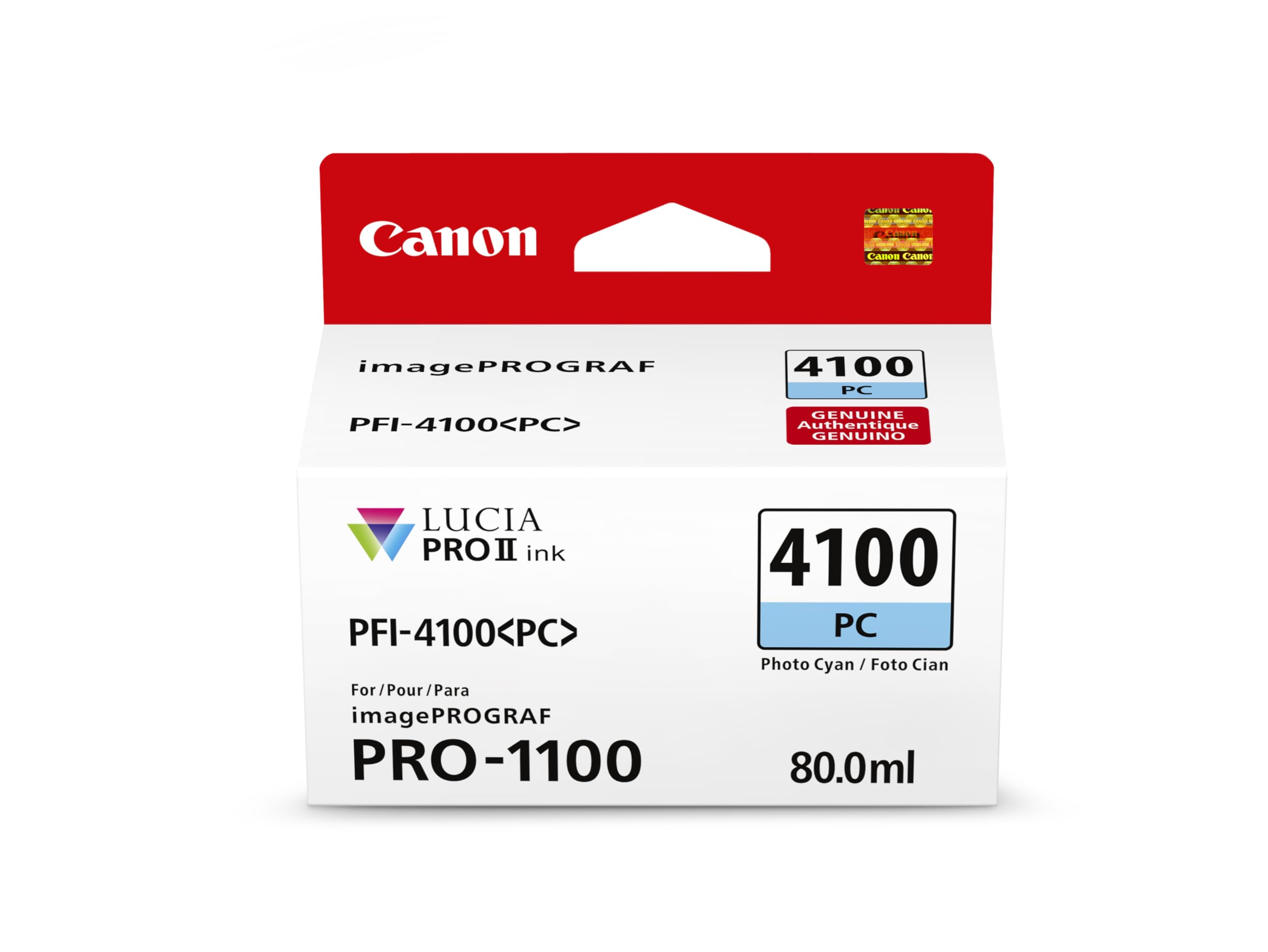 Canon PFI-4100 Genuine Photo Cyan Ink Tank, Compatible with imagePROGRAF PRO-1100 Printers