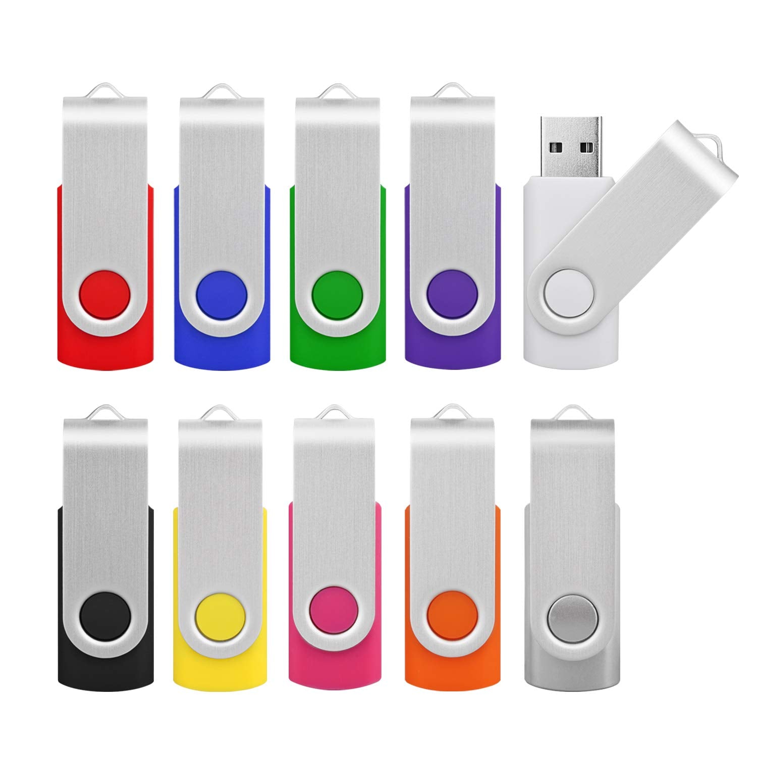 Kootion 16Gb Flash Drive 16Gb Usb Flash Drive 10 Pack Thumb Drive Memory Stick Swivel Jump Drive Keychain Design, Mixcolored